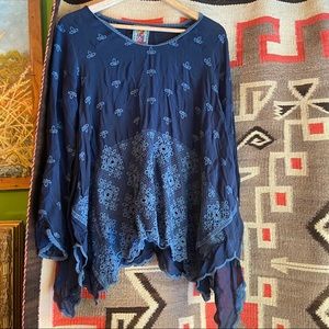 Johnny Was gorgeous navy with feather appliqué